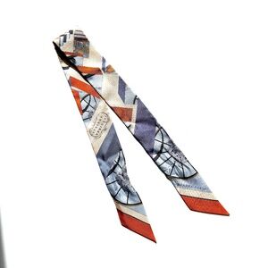 Hermes Springs Springs Blue Orange Print Silk Twilly Scarf